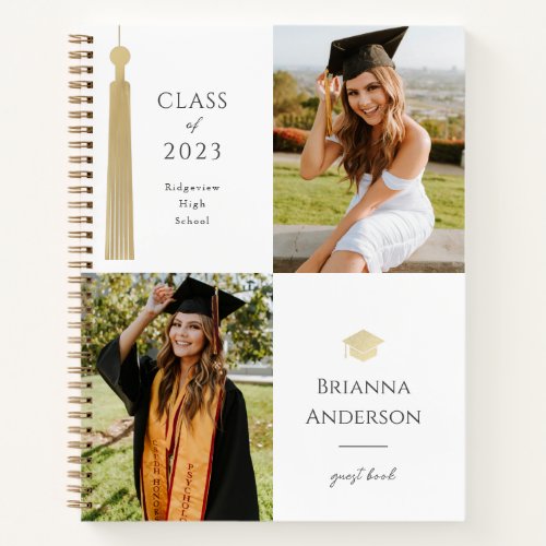 Gold Tassel  Cap White 2 Photo Graduation  Notebook