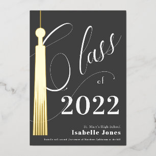 Gold Tassel Gray Graduation Foil Invitation
