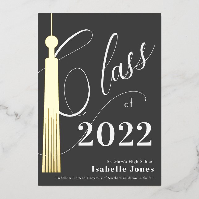 Gold Tassel Gray Graduation Foil Invitation (Front)