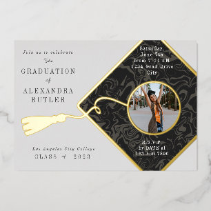 Gold Tassel Photo Script Class 2023 Graduation Foil Invitation