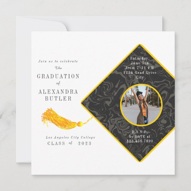 Gold Tassel Photo Script Class of 23 Graduation Invitation (Front)