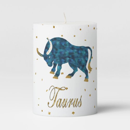 Gold Taurus Gold Confetti Custom Name  Date Pillar Candle