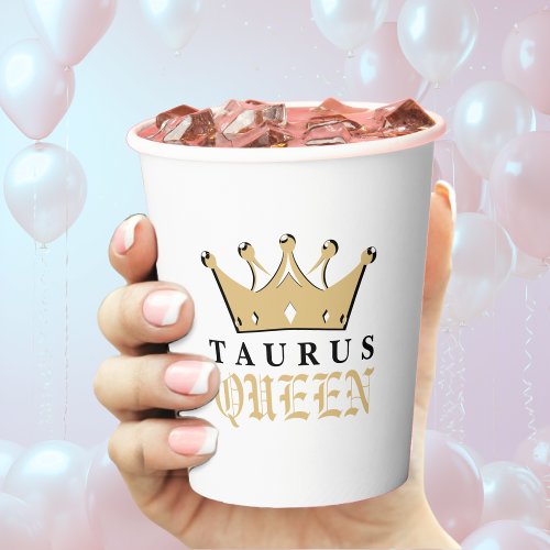 Gold Taurus Queen Zodiac Sign Astrology Birthday Paper Cups