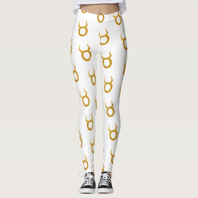 Gold Taurus Zodiac Astrology Sign Leggings (Front)