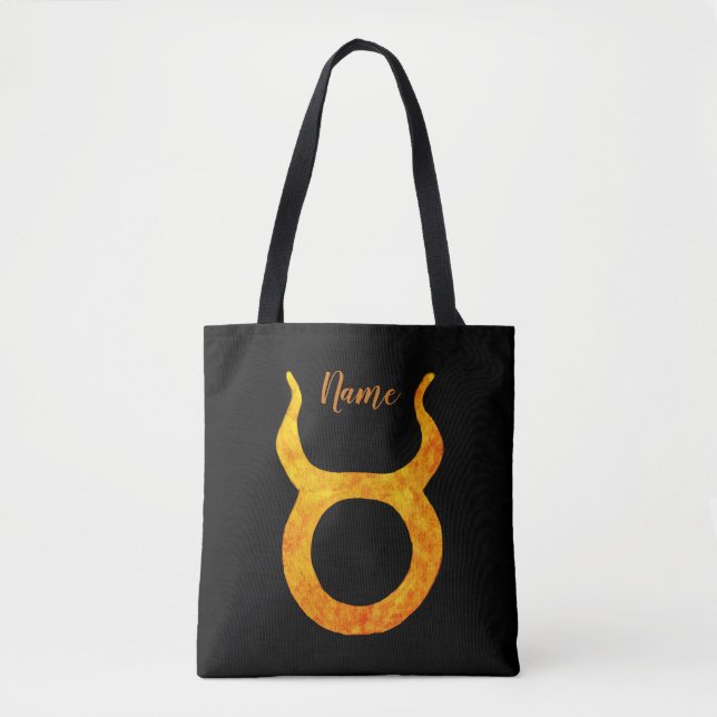 Gold Taurus Zodiac Astrology Sign Personalized Tote Bag (Front)