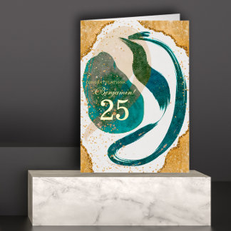 Gold Teal 25 Year Employee Anniversary Business Foil Greeting Card