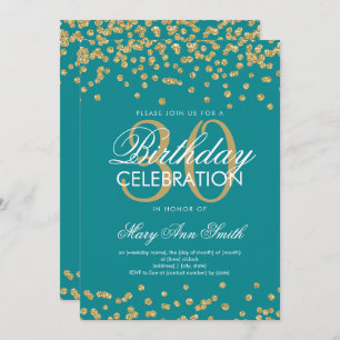 Gold Teal 30th Birthday Glitter Confetti Invitation