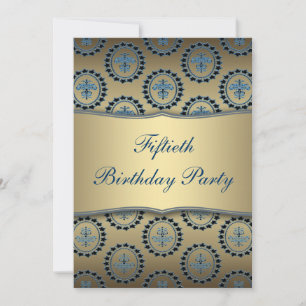 Gold Teal 50th Birthday Party Invitation