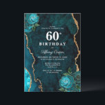 Gold Teal Agate 60th Birthday Invitation<br><div class="desc">Elegant Gold Teal Floral Agate 60th Birthday party Invitation features beautiful teal blue hues of gemstone geode and delicate turquoise rose florals with gold speckles.</div>