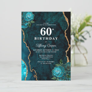 Gold Teal Agate 60th Birthday Invitation