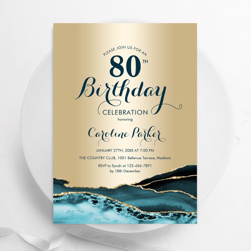 Gold Teal Agate 80th Birthday