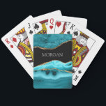 Gold & Teal Agate, Glitter, Grey Name on Black Poker Cards<br><div class="desc">Personalize your Name In Grey on Black,  Gold & Teal Agate.</div>