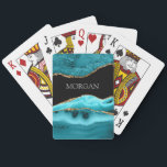 Gold & Teal Agate, Glitter, Grey Name on Black Poker Cards<br><div class="desc">Personalize your Name In Grey on Black,  Gold & Teal Agate.</div>
