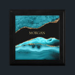 Gold & Teal Agate, Gold Name on Black  Gift Box<br><div class="desc">Personalize your Name In Gold on Black on this classy Gold and Teal Agate design.</div>