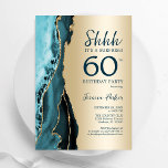 Gold Teal Agate Surprise 60th Birthday Invitation<br><div class="desc">Teal and gold agate surprise 60th birthday party invitation. Elegant modern design featuring watercolor agate marble geode background,  faux glitter gold and typography script font. Trendy invite card perfect for a stylish women's bday celebration. Printed Zazzle invitations or instant download digital printable template.</div>