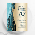 Gold Teal Agate Surprise 70th Birthday Invitation<br><div class="desc">Teal and gold agate surprise 70th birthday party invitation. Elegant modern design featuring watercolor agate marble geode background,  faux glitter gold and typography script font. Trendy invite card perfect for a stylish women's bday celebration. Printed Zazzle invitations or instant download digital printable template.</div>