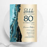 Gold Teal Agate Surprise 80th Birthday Invitation<br><div class="desc">Teal and gold agate surprise 80th birthday party invitation. Elegant modern design featuring watercolor agate marble geode background,  faux glitter gold and typography script font. Trendy invite card perfect for a stylish women's bday celebration. Printed Zazzle invitations or instant download digital printable template.</div>