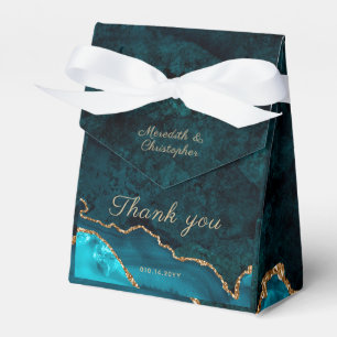 Gold Teal Agate Wedding Favor Boxes