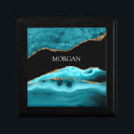 Gold & Teal Agate, White Name on Black Gift Box<br><div class="desc">Personalize your Name In White on Black on this classy Gold and Teal Agate design.</div>