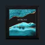 Gold & Teal Agate, White Name on Black Gift Box<br><div class="desc">Personalize your Name In White on Black on this classy Gold and Teal Agate design.</div>