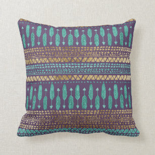 teal gold throw arrows aztec tribal pillow purple pattern pillows