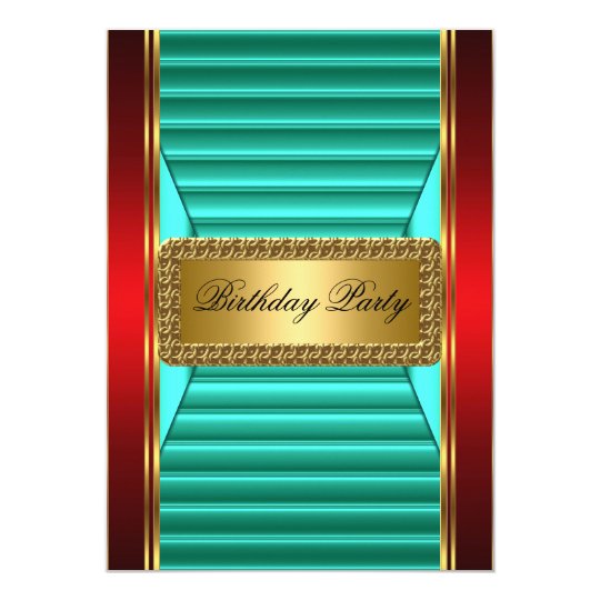 Gold Teal and Red Art Deco Invitation