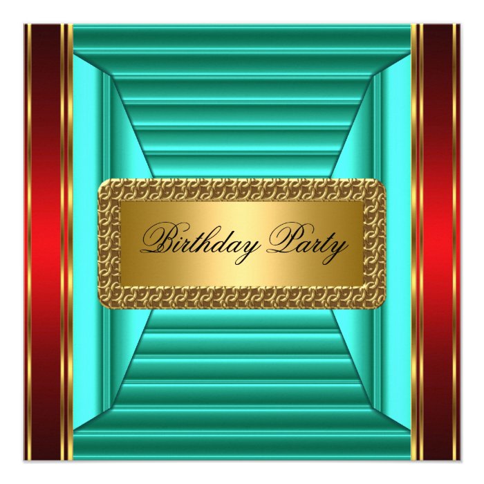 Gold Teal and Red Art Deco Invitation