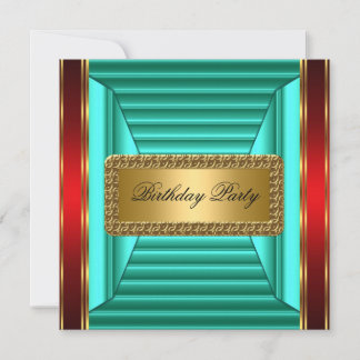 Gold Teal and Red Art Deco Invitation
