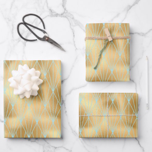 Gold  Teal Art Deco Design Pattern Wrapping Paper Sheets