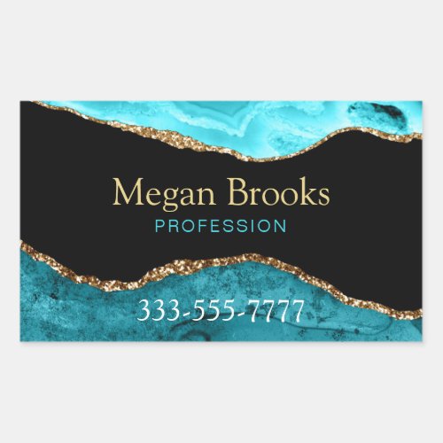 Gold Teal Black Agate Name Occupation Phone Rect Rectangular Sticker