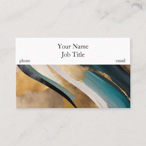 Gold Teal Black and White Paint White Border Business Card