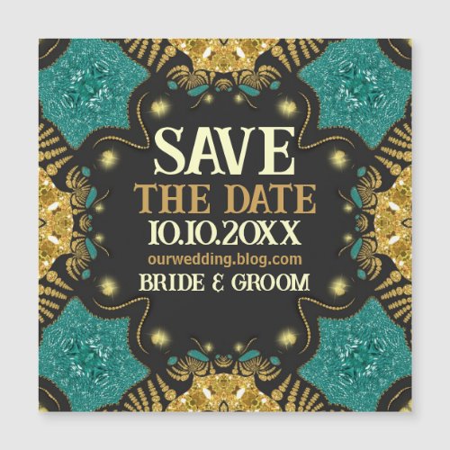 Gold Teal Black Funky Tribal Save the Date