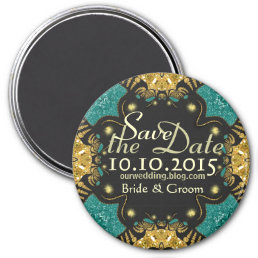 Gold Teal Black Funky Tribal Save the Date Magnet