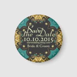 Gold Teal Black Funky Tribal Save the Date Magnet