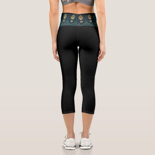 Gold Teal Black Sport Pants Asian  Capri Leggings