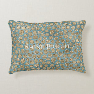 Gold Teal Blue Green Glitzy Leopard Print Accent Pillow
