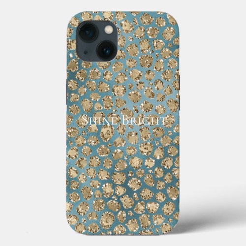 Gold Teal Blue Green Glitzy Leopard Print        iPhone 13 Case