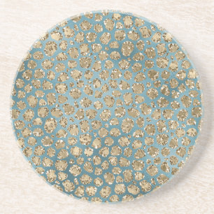 Gold Teal Blue Green Glitzy Leopard Print    Coaster