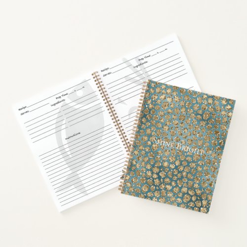 Gold Teal Blue Green Glitzy Leopard Print     Notebook