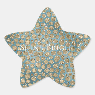 Gold Teal Blue Green Glitzy Leopard Print Star Sticker