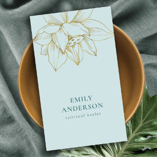 GOLD TEAL BLUE LOTUS SIMPLE REIKI SPIRITUAL HEALER BUSINESS CARD