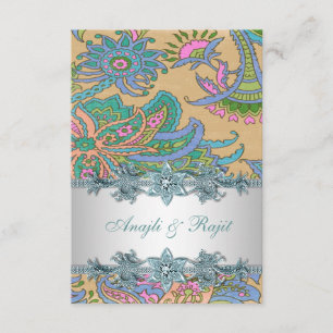 Gold Teal Blue Paisley Indian Wedding Reception Invitation