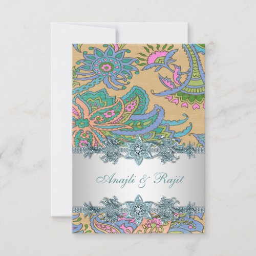 Gold Teal Blue Paisley Indian Wedding Reception Custom Invite