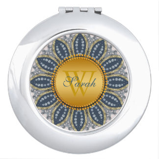Gold Teal Blue Special Sunflower Monogram Compact Mirror