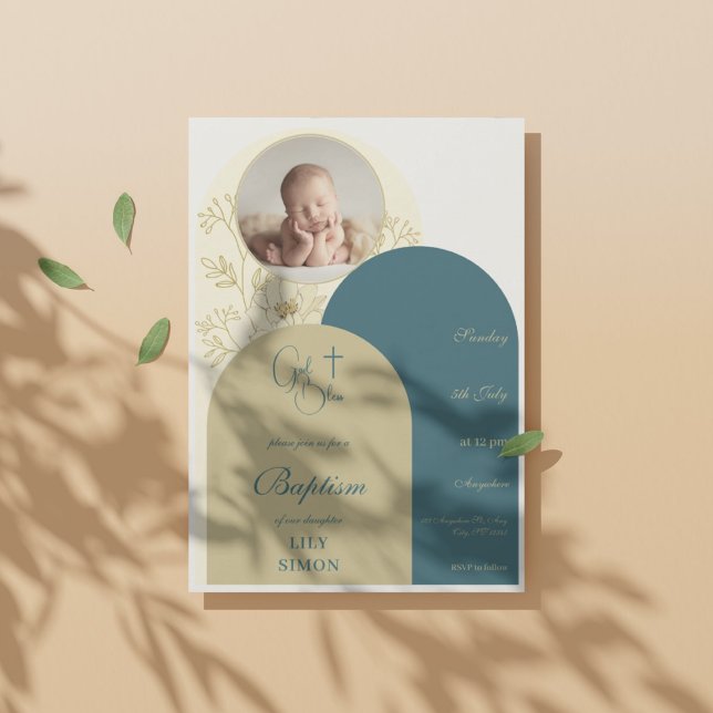 Gold teal christening Baptism Invitation (Creator Uploaded)