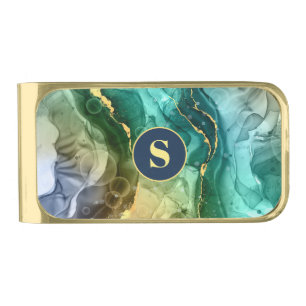 Gold, Teal & Dark Grey Liquid Ink, DIY Monogram Gold Finish Money Clip
