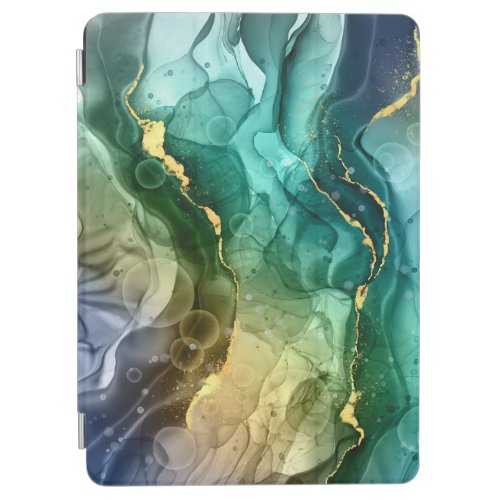 Gold Teal  Dark Grey Liquid Ink iPad Air Cover