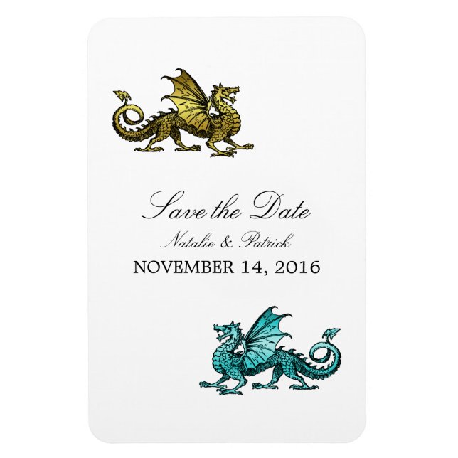 Gold Teal Dragon Save the Date Magnet (Vertical)