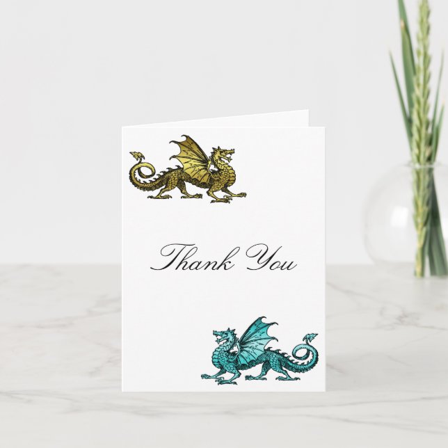 Gold Teal Dragon Thank You Card (Front)