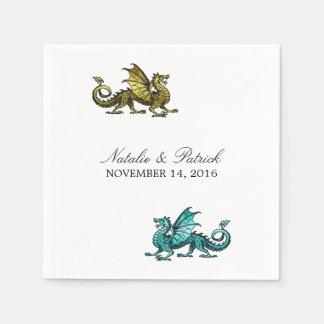 Gold Teal Dragon Wedding Paper Napkins